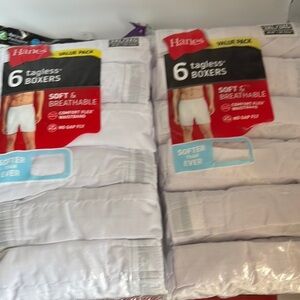 2 Pkg. 12 Total  Tagless Hanes White Boxers Soft Cotton NWT